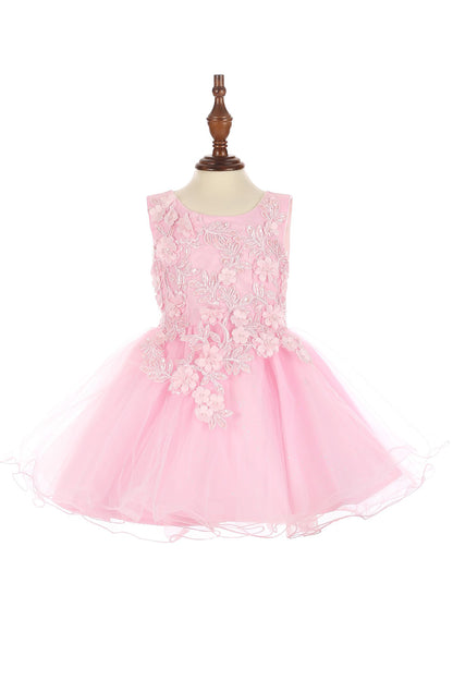 Pink Baby 3D Flower Lace Tulle Special Occasion Dress - front of dress view