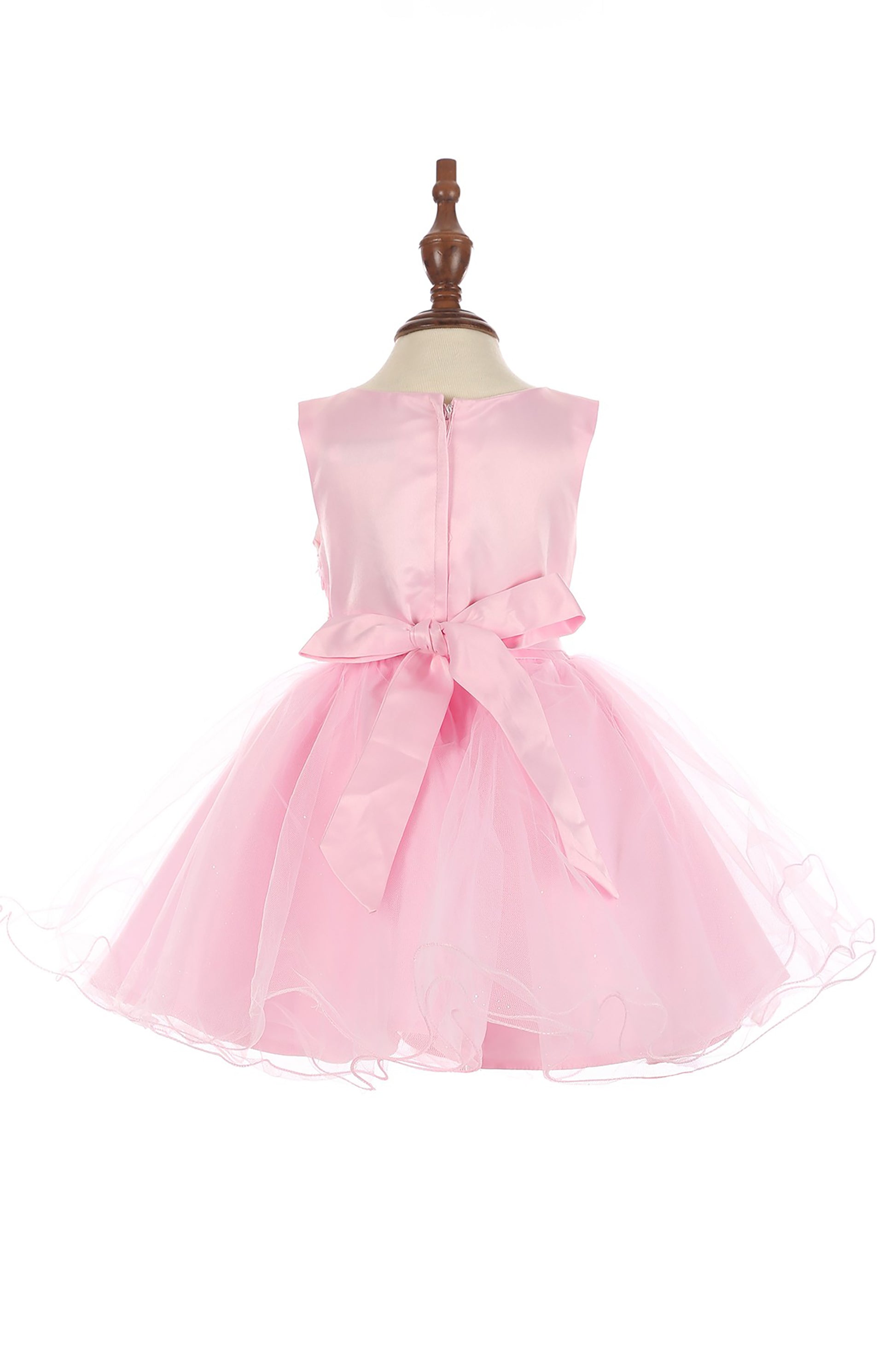 Pink Baby 3D Flower Lace Tulle Special Occasion Dress - back of dress view