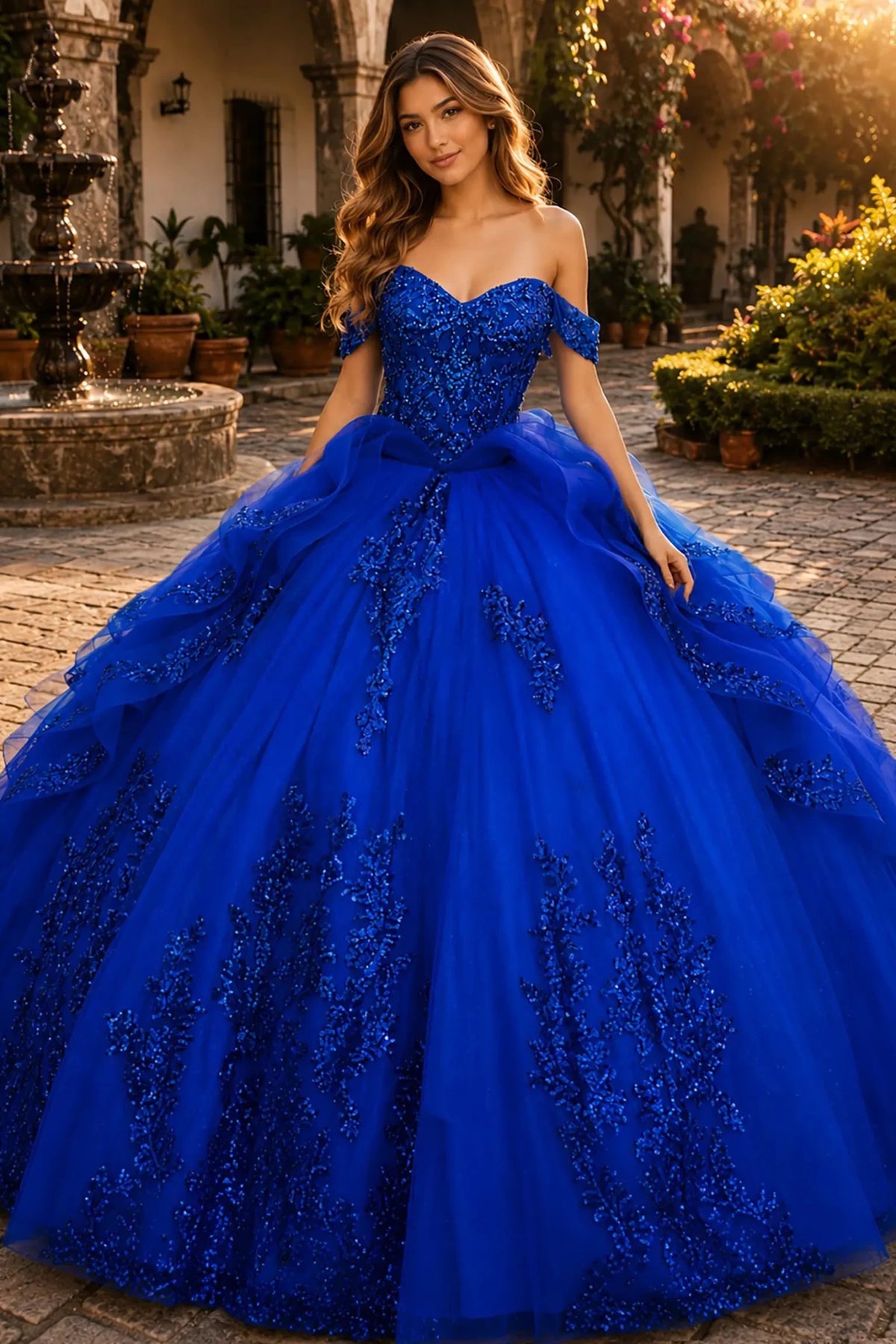 royal blue dress with sparkles Quinceañera Ball Gown Sequins and Layered Tulle Skirt XL / Blue business women suit Miss Me Embroidered Lace Size:48 - 43 WAIST A button
