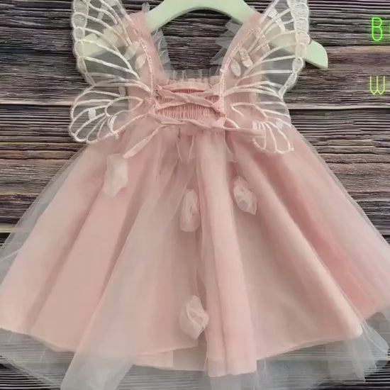 Baby Blush Butterfly Wings Lace Tulle Dress | Baby Special Occasion Dress I Flower Girl Dress - video