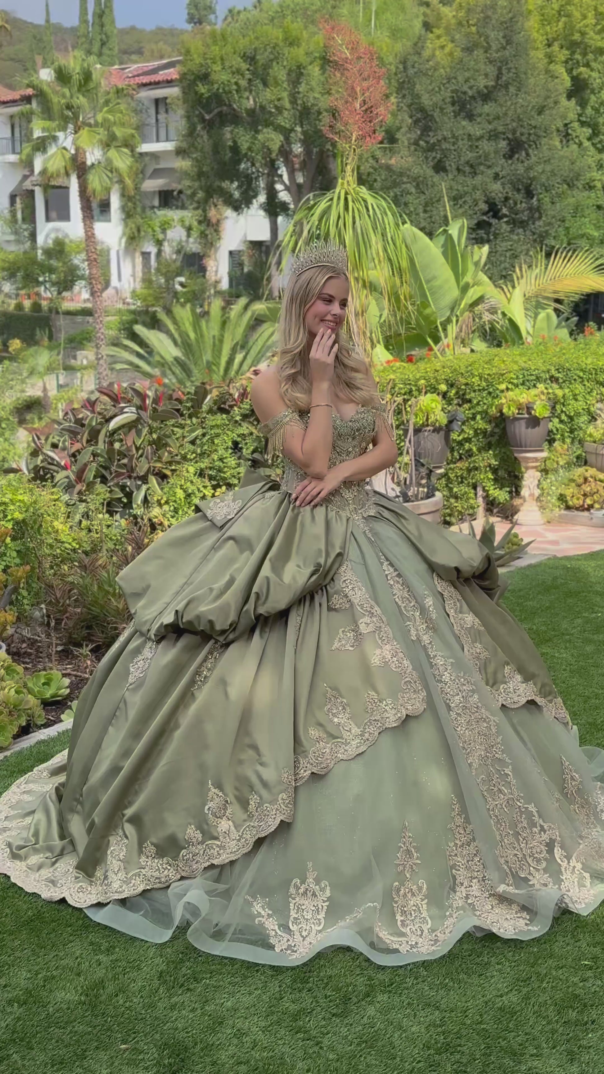 Regal Olive Ball Gown with Detachable Satin Bow and Bubble-Hem – American  Stride