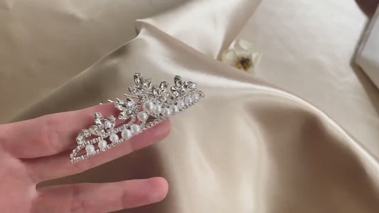 Tiny Flower Girl Pearl and Rhinestone Crystal Tiara Comb video