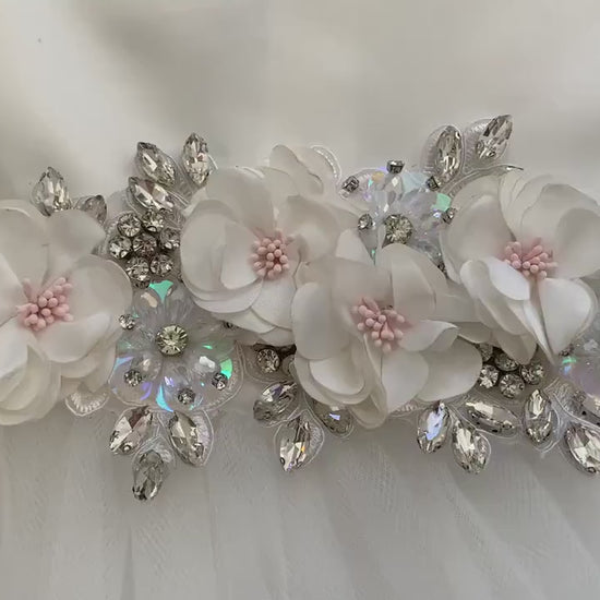 USA Made | Floral and Rhinestone Satin and Tulle Flower Girl Dress | Size 6M - Teen | Grace dress video