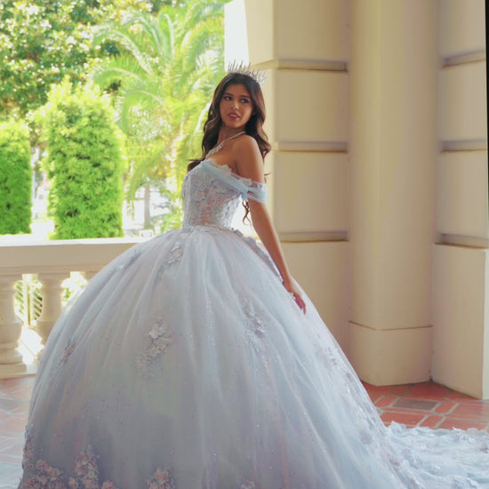 Quinceañera | Blue Two-Tone Quinceañera Dress with See-Through Corset and Detachable Sleeves | Amorah Dress | 2 Colors Available video