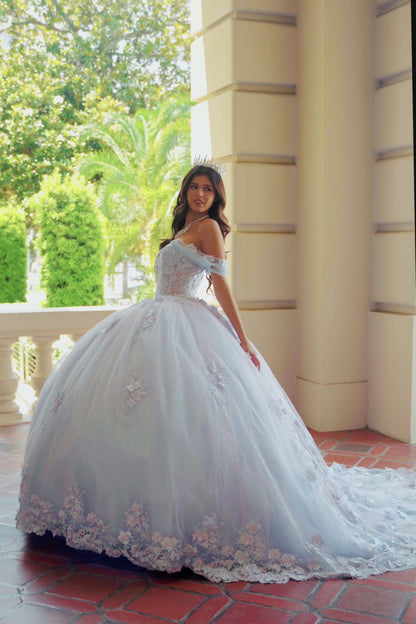 Quinceañera | Blue Two-Tone Quinceañera Dress with See-Through Corset and Detachable Sleeves | Amorah Dress | 2 Colors Available video