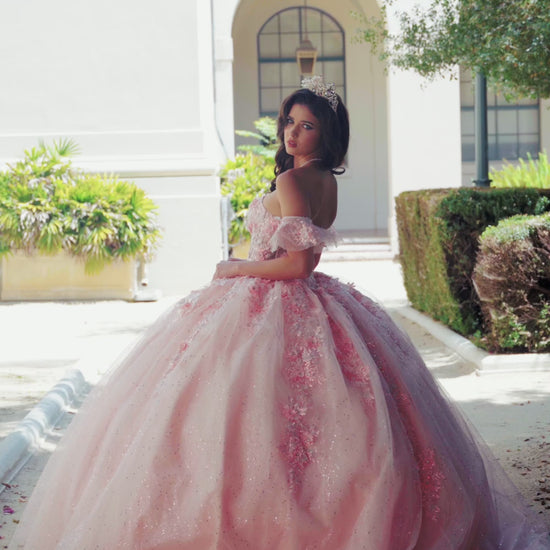 Quinceanera | Blush Sweetheart Strapless Neckline with Bodice Corset with Detachable Puffy Ruffle Sleeves BallGown | Adela dress | 2 Colors Available ideo