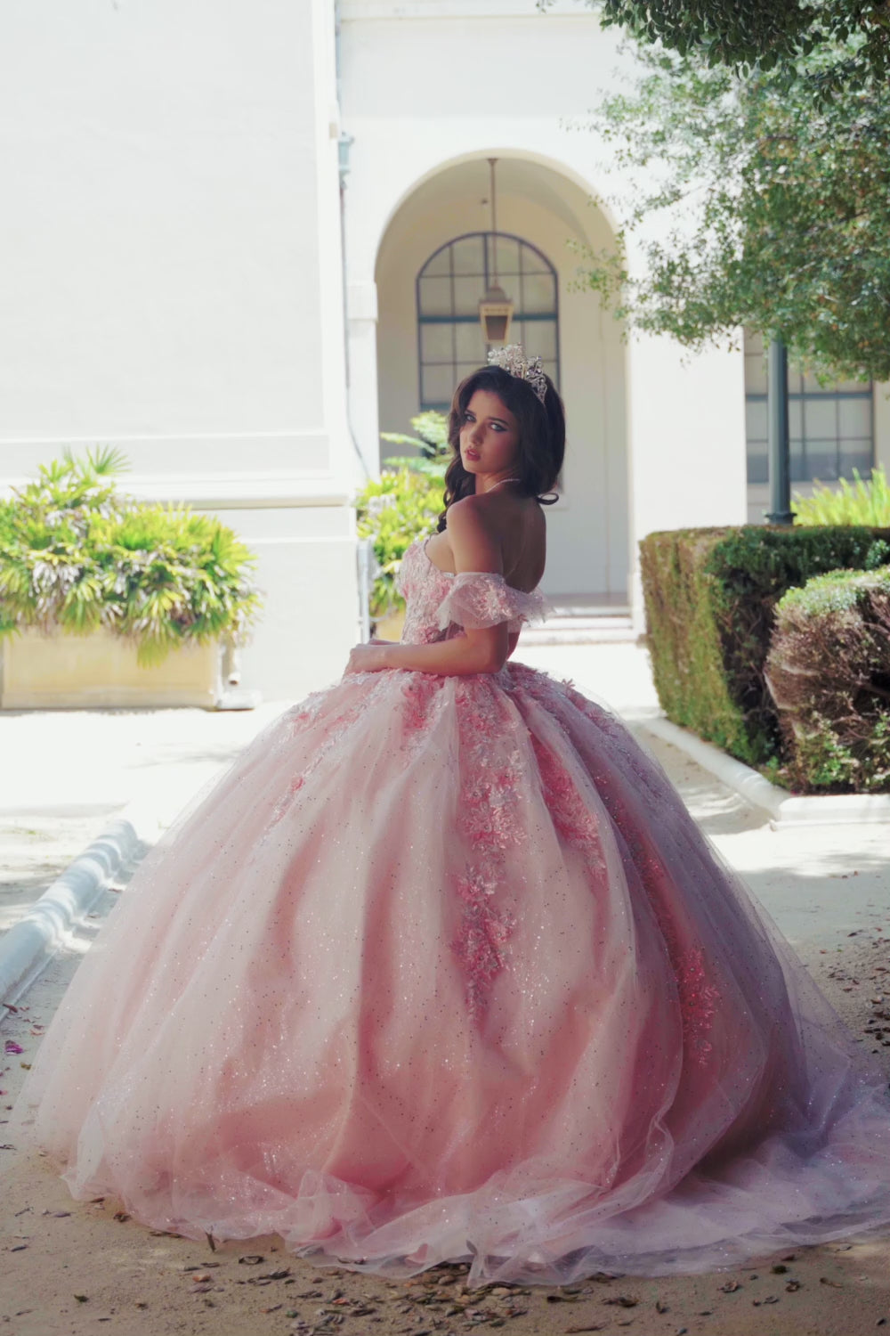 Quinceanera | Blush Sweetheart Strapless Neckline with Bodice Corset with Detachable Puffy Ruffle Sleeves BallGown | Adela dress | 2 Colors Available ideo