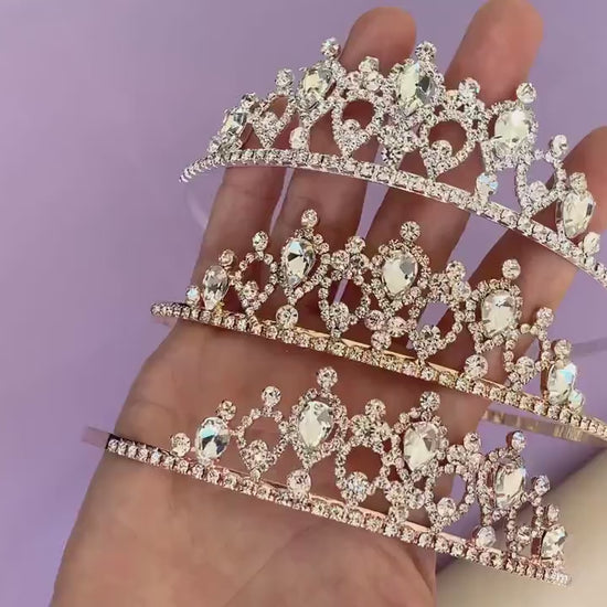 Silver Flower Girl Rhinestone Crystal Tiara | First Communion Headpiece - video showing different headpieces