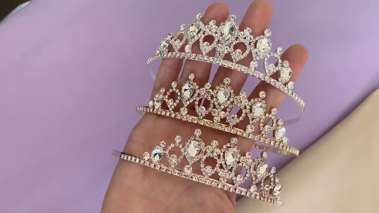 Silver Flower Girl Rhinestone Crystal Tiara | First Communion Headpiece - video showing different headpieces