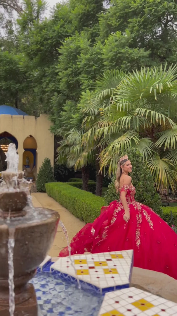 Quinceañera | Red 3D Butterfly Appliques, Embellished Corset Long Train Ball Gown | Danae dress  | Danae dress | 2 Colors Available Video