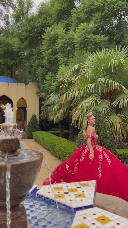 Quinceañera | Red 3D Butterfly Appliques, Embellished Corset Long Train Ball Gown | Danae dress  | Danae dress | 2 Colors Available Video