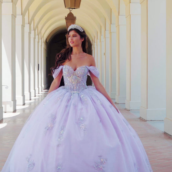 Quinceanera | Lilac Two-Tone See-Through Shimmering Sequins and 3D flowers Bodice Ballgown - video