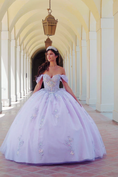 Quinceanera | Lilac Two-Tone See-Through Shimmering Sequins and 3D flowers Bodice Ballgown - video