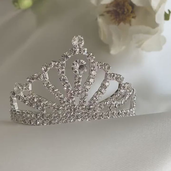 Mini Silver Rhinestone Tiara Hair Comb | Flower Girl Tiara - video of tiara hair comb