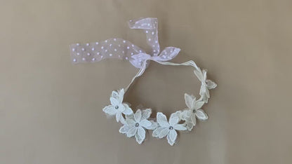 Handmade Baby Rhinestone Flower Off-white Headband - video of headband