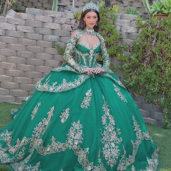 video of the green quinceanera dress