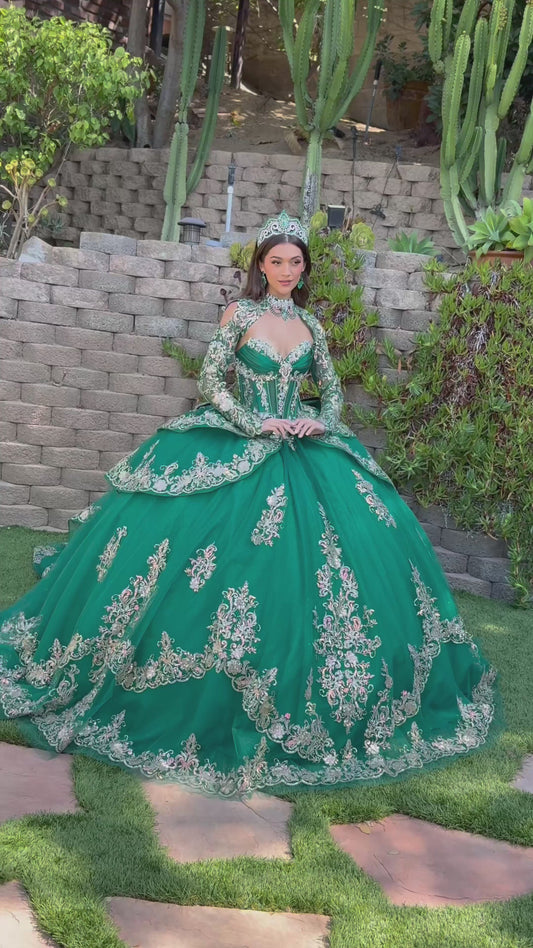 video of the green quinceanera dress