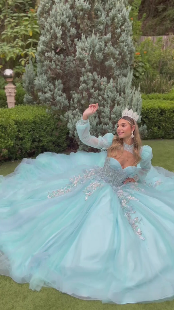 ice blue floral dress Quinceañera with Glitter Mesh and Accents – American Stride Each custom dress takes