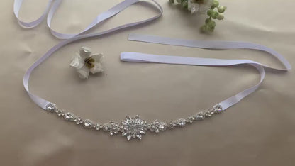 Handmade Beautiful Flower Girl Crystal Rhinestone Sash Belt - video of crystal belt sash