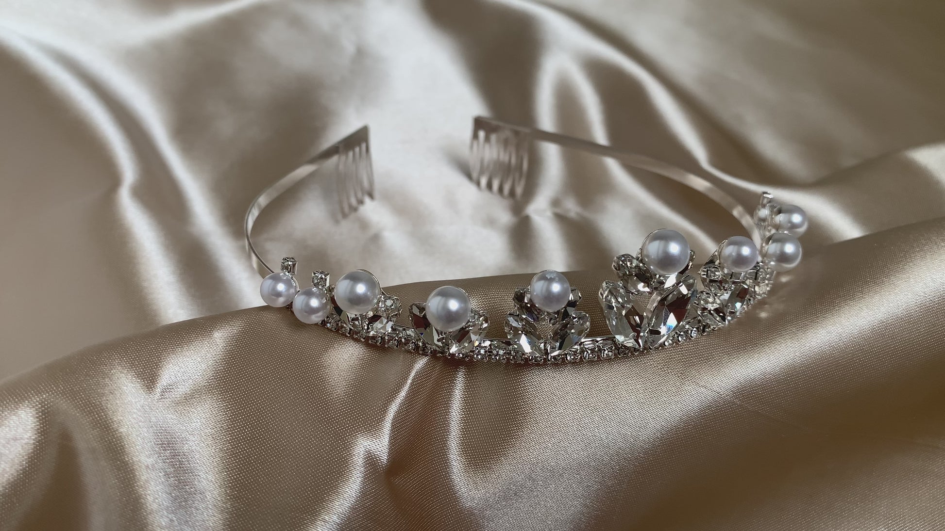 Flower Girl Big Pearl Rhinestone Crystal Tiara | First Communion Tiara | Crystal Flower Girl Headpiece - video