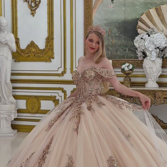 girl wearing champagne dress video