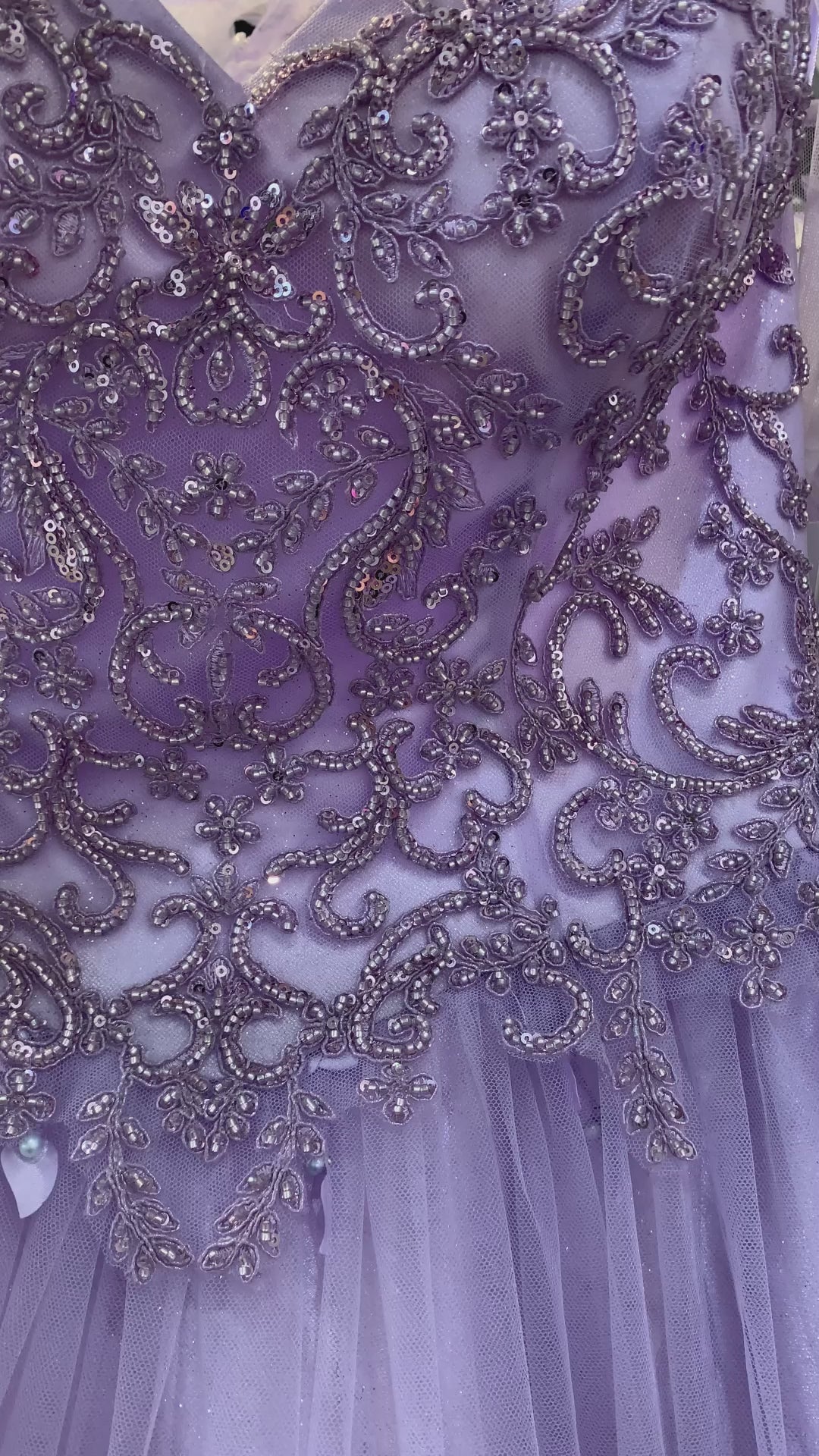 Lilac Quinceanera | Elegant 3D Stone & Pearl Embellishments, Floral Appliques Ball Gown with Detachable Cape - video of dress