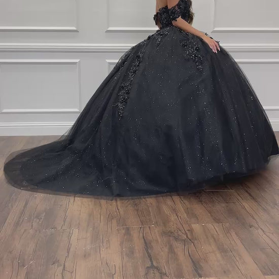 Quinceañera | Black Detachable Sleeve Quince Ballgown | 2 Colors Available | Esperanza dress video