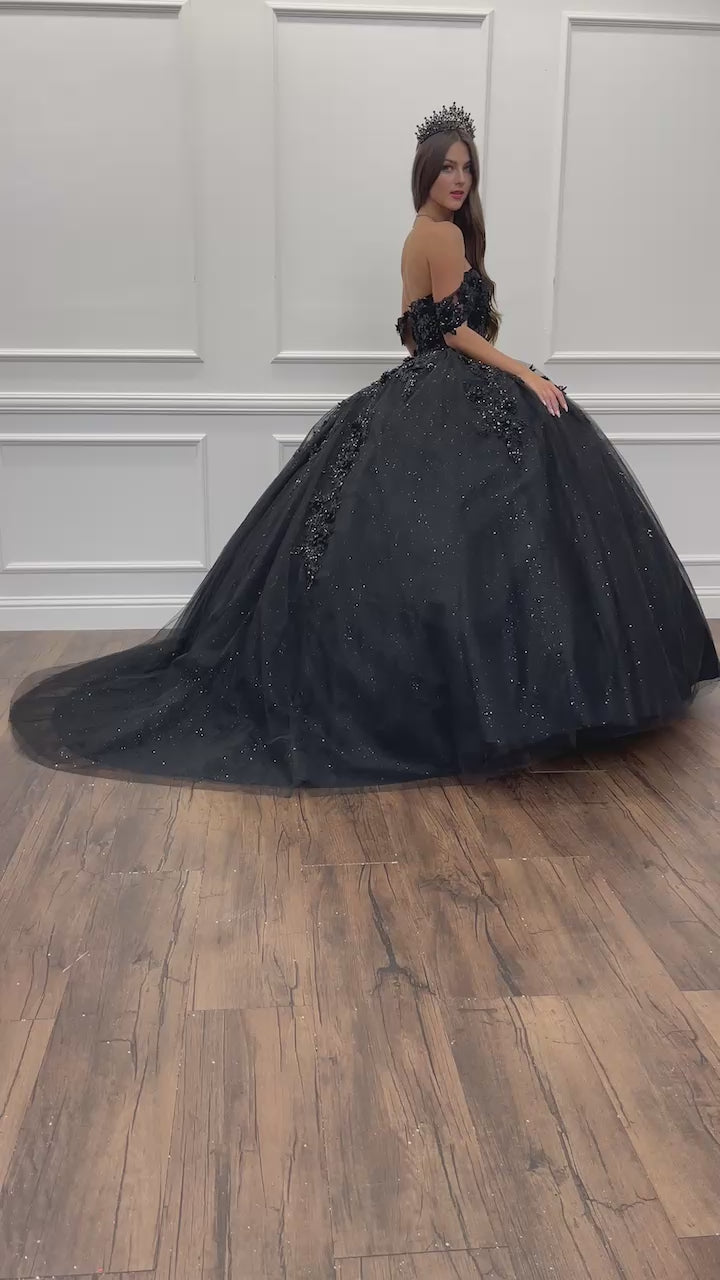 Quinceañera | Black Detachable Sleeve Quince Ballgown | 2 Colors Available | Esperanza dress video