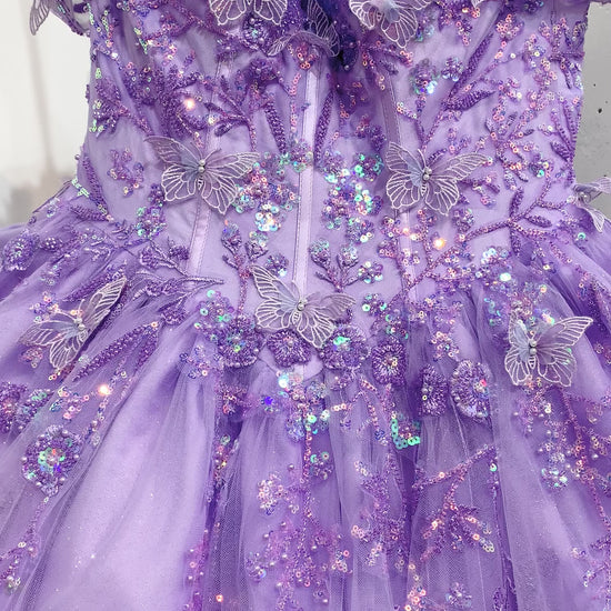 Quinceañera | Lilac Off-Shoulder Bead-Embroidered Bodice with Glitter Tulle and Sequin Appliqués Sweet 15 Ball Gown with Sweep Train | Mariana dress video