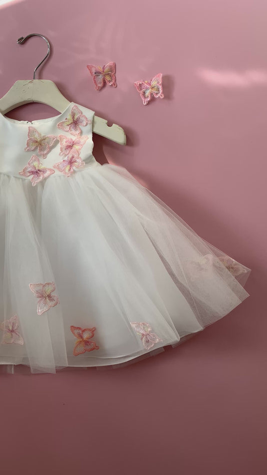 USA Made | Baby Butterfly Dress with Matching Hair Clips | Toddler Satin & Tulle Flower Girl Dress | Birthday Parth Dress
