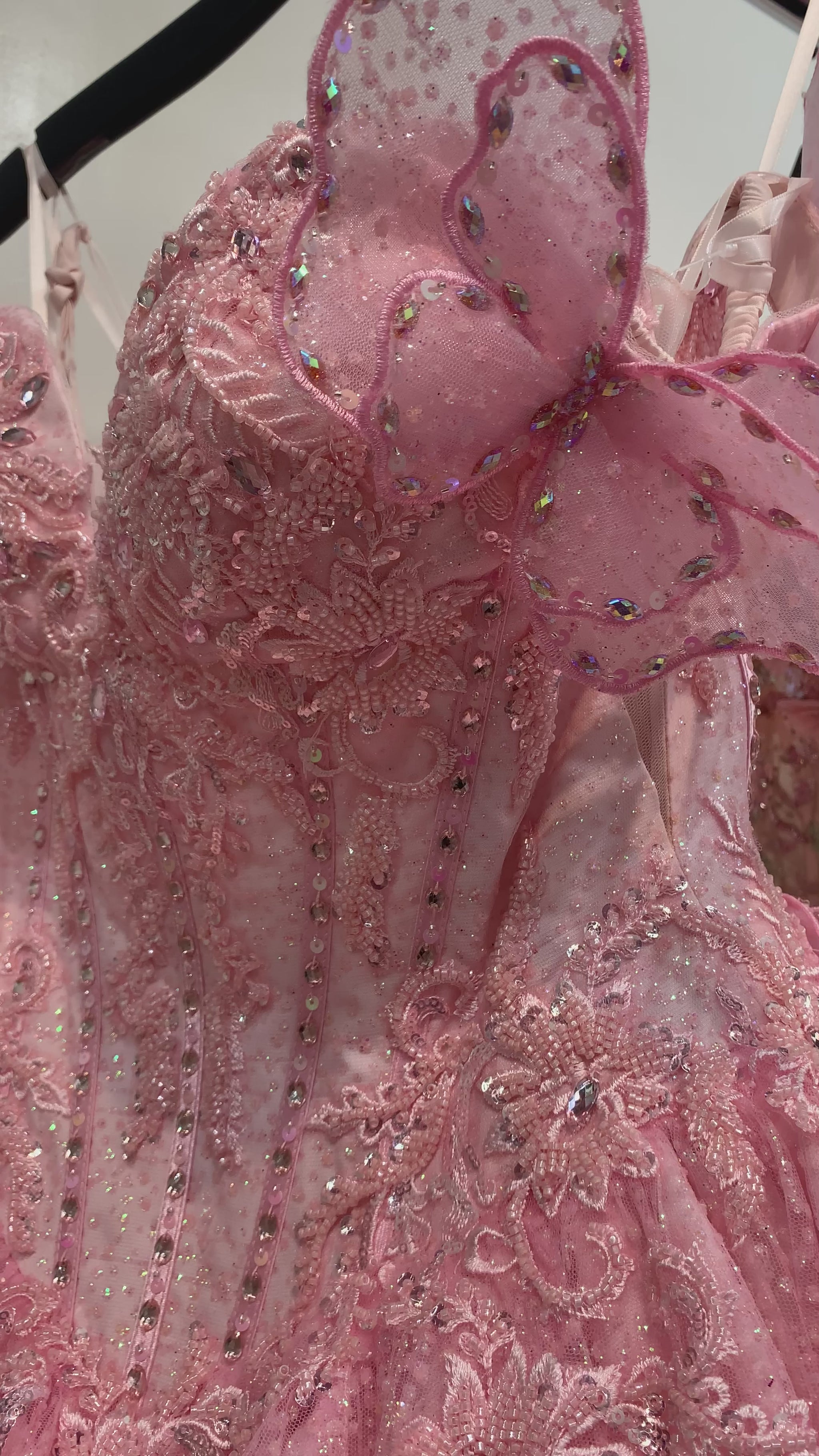 Quinceañera | Blush Off-Shoulder Beaded Bodice with Crafted Lace Butterfly and Floral Appliqué Sweet 15 Ballgown | Martina J dress | 8 Colors Available video