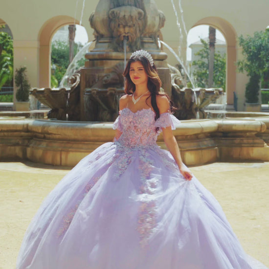 Quinceanera | Lilac Sweetheart Strapless Neckline with Bodice Corset with Detachable Puffy Ruffle Sleeves BallGown | Adela dress | 2 Colors Available video