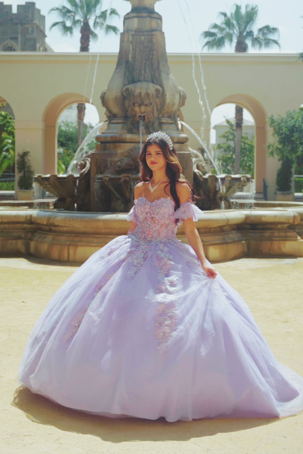 Quinceanera | Lilac Sweetheart Strapless Neckline with Bodice Corset with Detachable Puffy Ruffle Sleeves BallGown | Adela dress | 2 Colors Available video