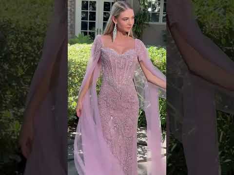 Dusty Rose Beading Sequins Mesh Mother of the Bride Fitted Dress