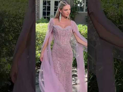 Dusty Rose Beading Sequins Mesh Mother of the Bride Fitted Dress