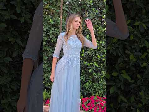 Video of Smoky Blue Sequins Embroidery Lace Mother of the Bride A-Line Dress