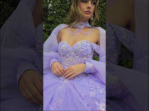 Lilac Quinceañera Dress with Floral Embroidery and Detachable Matching Bolero