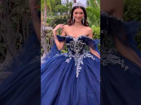 video of the navy quinceanera ball gown