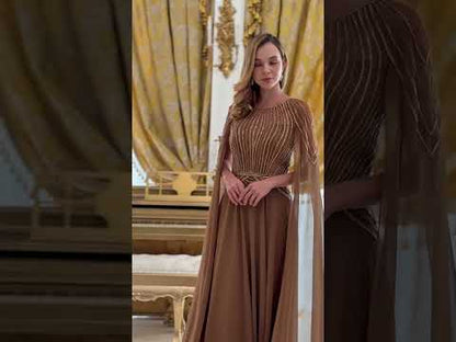 Light Brown Embellished Chiffon Mother of the Bride A-Line Dress