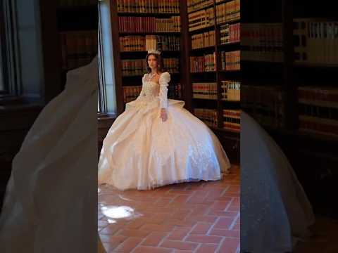 Off White Quinceañera Dress Beaded Embellishments with Train Sash & Detachable Long Puff Sleeves