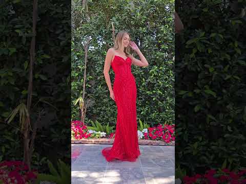 Video of Red Evening Dress with Beaded Sequins