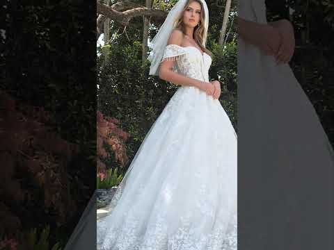 Video of Off‑White Wedding Dress with Dangling Beaded Straps