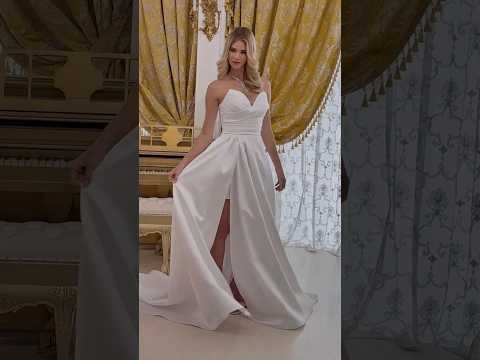 A-Line Wedding Gown with Strapless V-Neck Bodice & Wrap-Over Skirt