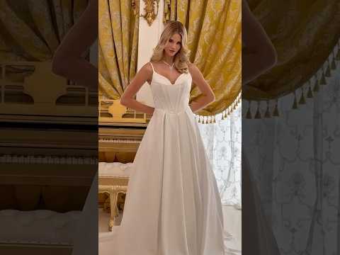 A-Line Wedding Gown with V-Neck, Spaghetti Straps & Pleated Corset Bodice