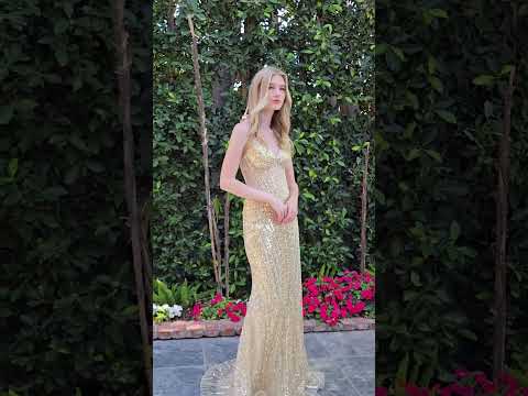Video of Champagne Evening Dress with Beaded Sequins