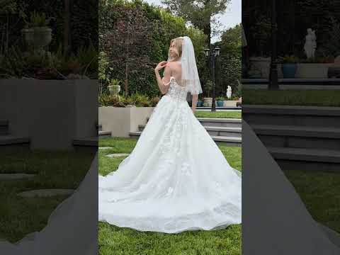 Video of Off‑White Wedding Dress with Floral Embroidered Mesh Skirt