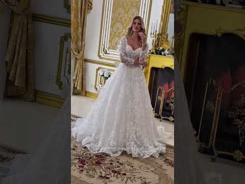 Off White Mesh Wedding Dress with Beaded Floral Embroidery