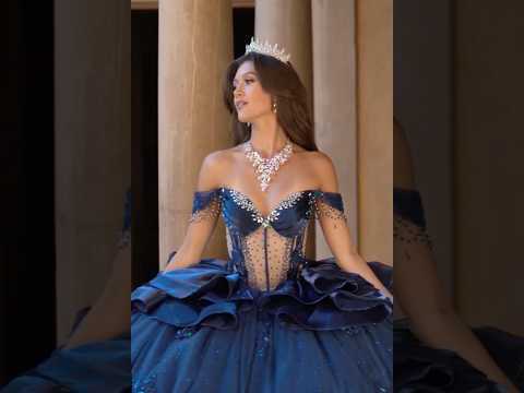 Navy Quinceañera Dress Glitter Tulle Blend with Ruffled Overlays and Gem-Embellished Corset