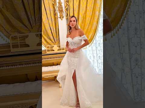 Off-the-shoulder Wedding Gown with Detachable Overskirt