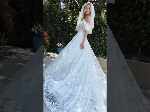 Video of Off‑White Wedding Dress with Detachable Pleated Straps